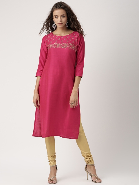

IMARA Women Pink Printed Straight Kurta