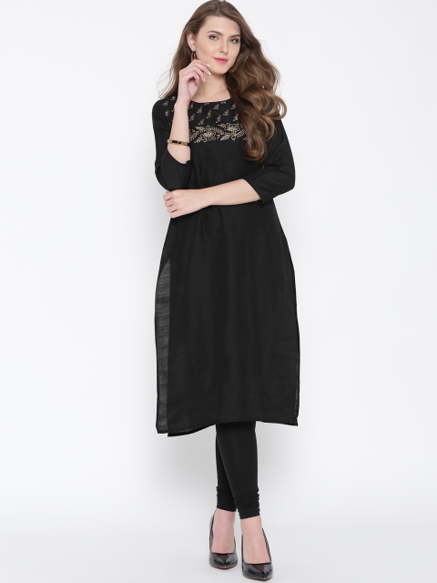 

IMARA Women Black Solid Straight Kurta
