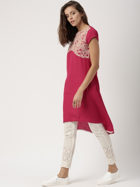 

IMARA Women Pink Embroidered A-Line High-Low Kurta