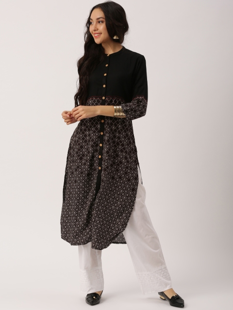 

IMARA Women Brown & Black Printed Straight Kurta