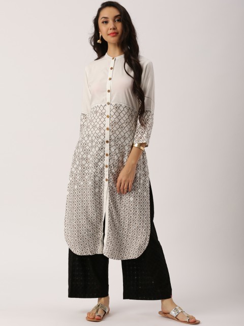 

IMARA Women White & Beige Printed Straight Kurta