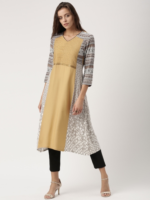 

IMARA Women Beige Printed A-Line Kurta