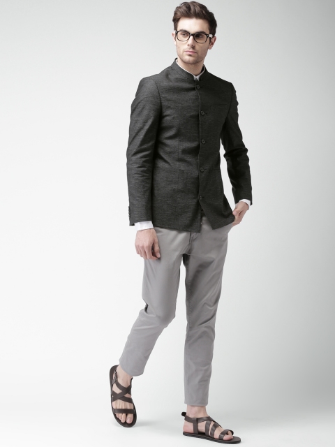 

Mast & Harbour Men Black Striped Slim Fit Ethnic Bandhgala Blazer