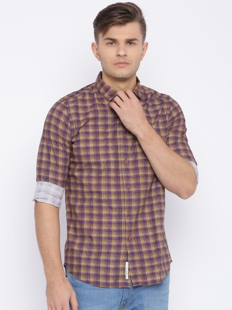 

Solly Jeans Co. by Allen Solly Men Purple & Yellow Slim Fit Checked Casual Shirt