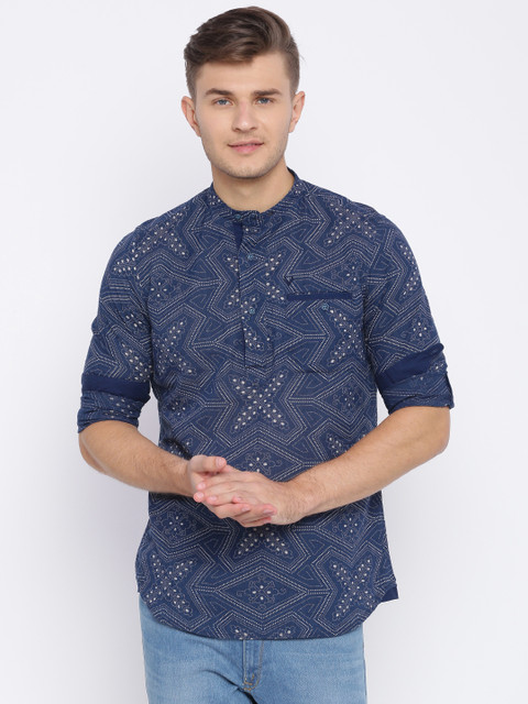 

Solly Jeans Co. by Allen Solly Men Navy & Beige Slim Fit Printed Casual Shirt, Navy blue
