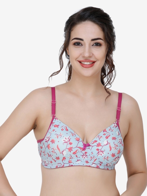 

College Girl Floral Heavily Padded Seamless T-shirt Bra CG-Polypad-512, Blue