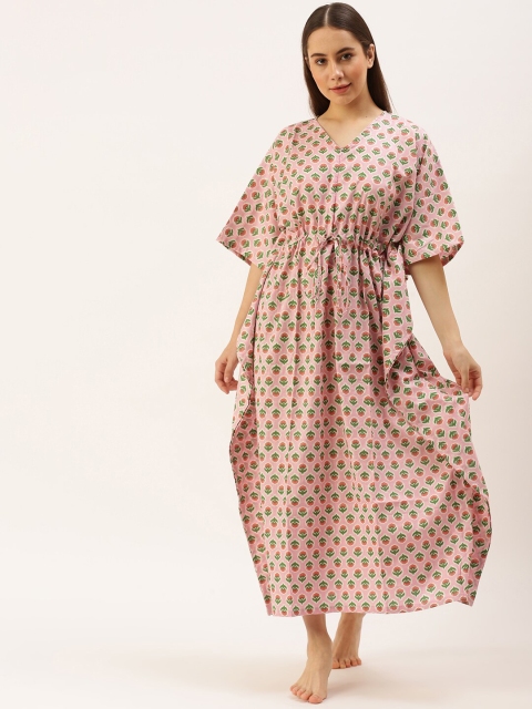 

Putchi Women Pink Floral Maternity Kaftan Cotton Maxi Dress