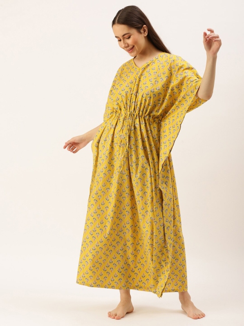 

Putchi Women Yellow Floral Maternity Kaftan Cotton Maxi Dress