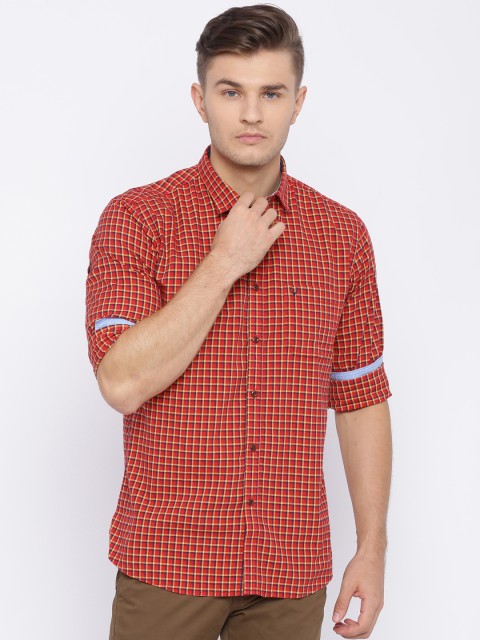 

Allen Solly Men Red & Yellow Regular Fit Checked Casual Shirt