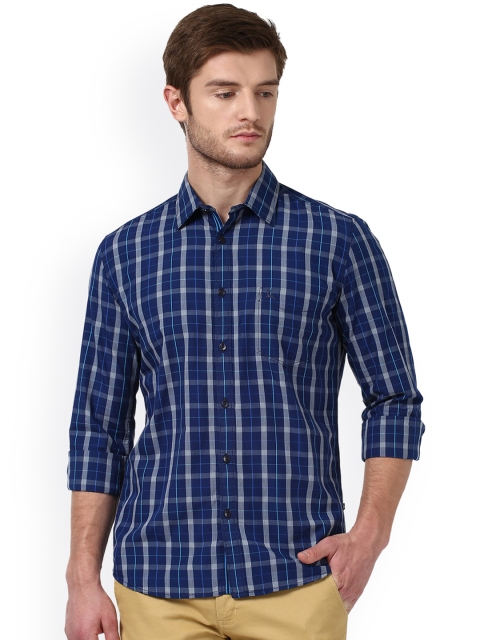 

Parx Men Blue Smart Slim Fit Checked Casual Shirt