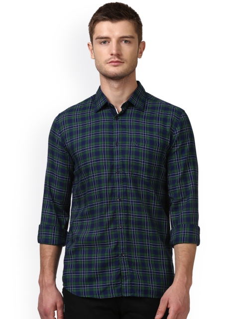 

Parx Men Green & Blue Slim Fit Checked Casual Shirt