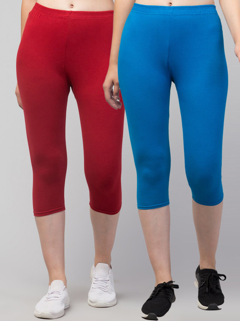 

Apraa & Parma Women Set Of 2 Solid Cotton Skinny Fit Capris, Blue