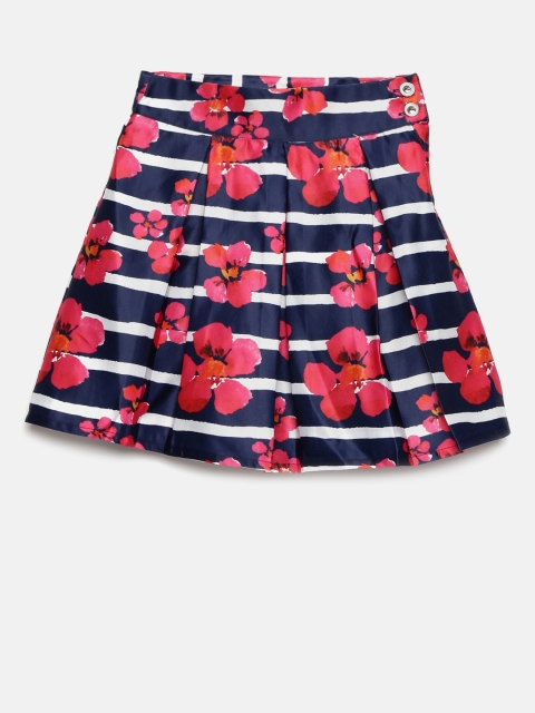 

Peppermint Girls Navy & Pink Printed Flared Skirt, Navy blue