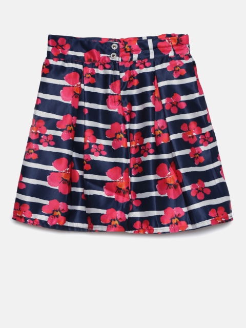 

Peppermint Girls Navy & Pink Printed Flared Skirt, Navy blue