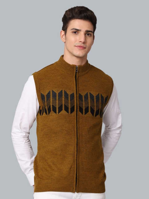 

VENITIAN Men Geometric Cardigan, Mustard