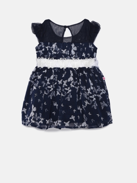 

Peppermint Girls Navy Printed Fit and Flare Dress, Navy blue