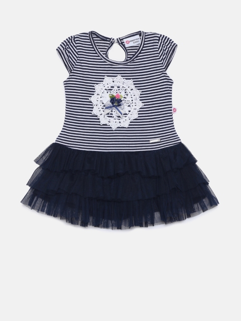 

Peppermint Girls Navy Blue Striped Drop-Waist Dress