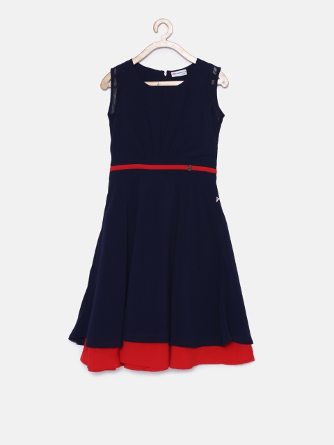 

Peppermint Girls Navy Blue Solid A-Line Dress