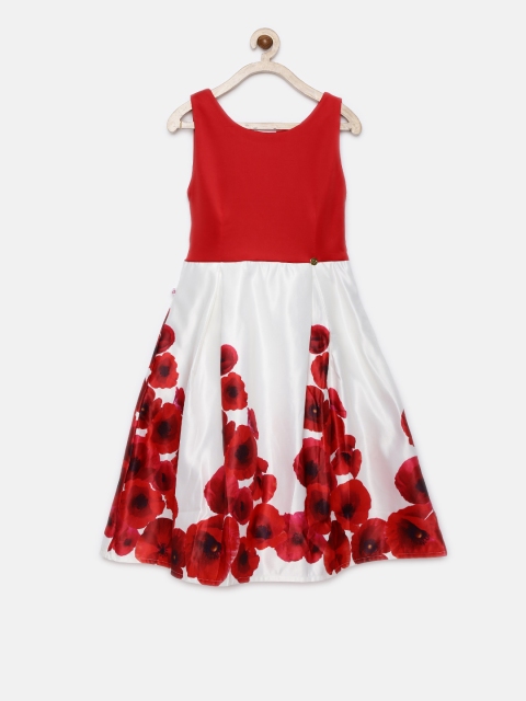 

Peppermint Girls Red & Off-White Floral Print Fit and Flare Dress