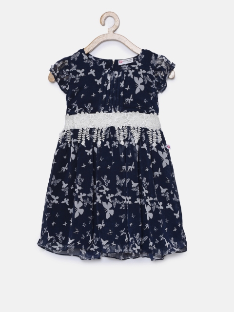 

Peppermint Girls Navy Blue Printed Fit & Flare Dress