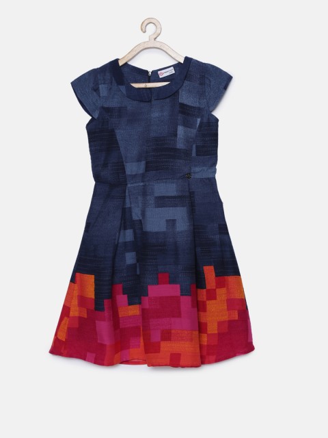 

Peppermint Girls Navy Blue Printed A-Line Dress