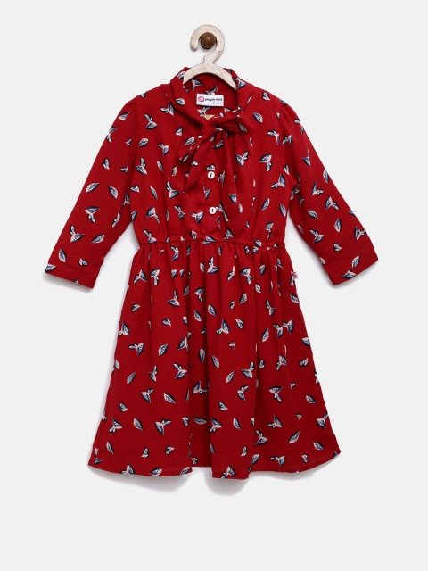 

Peppermint Girls Maroon Printed Fit & Flare Dress