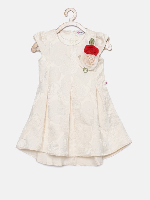 

Peppermint Girls Cream-Coloured Self Design Fit and Flare Dress