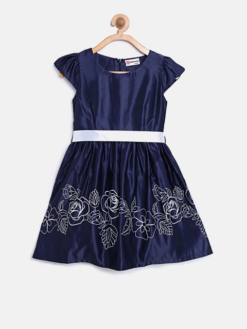 

Peppermint Girls Navy Blue Printed Fit and Flare Dress