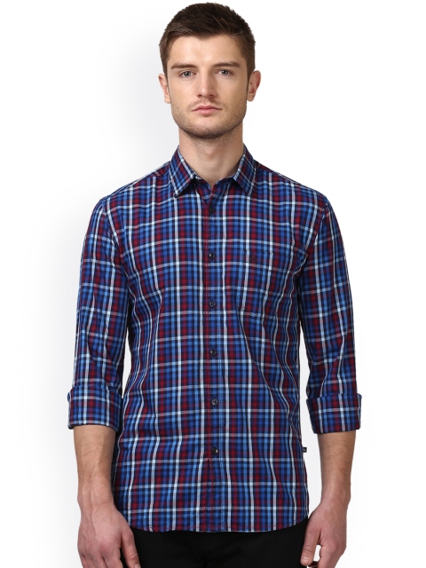 

Parx Men Blue Smart Slim Fit Checked Casual Shirt