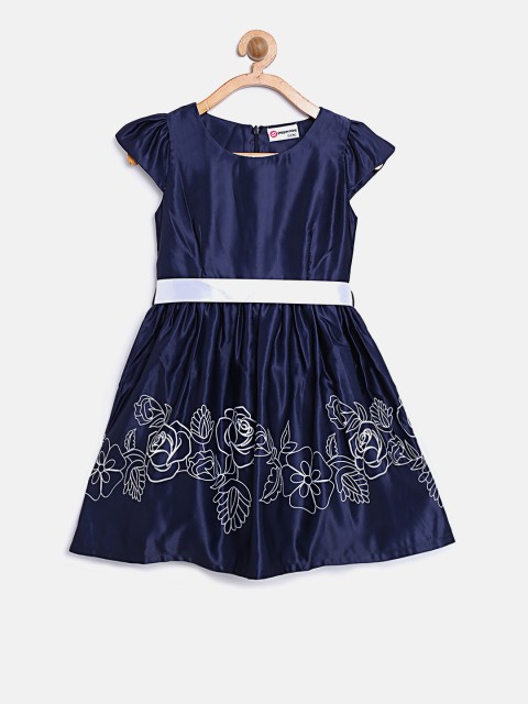 

Peppermint Girls Navy Blue Printed Fit and Flare Dress