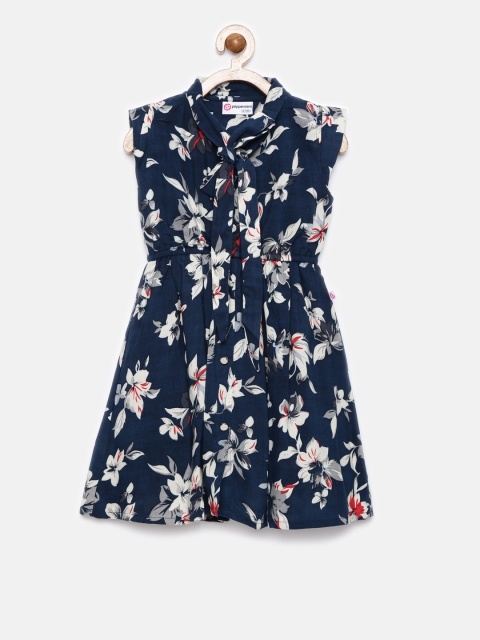

Peppermint Girls Navy Blue Floral Print A-Line Dress