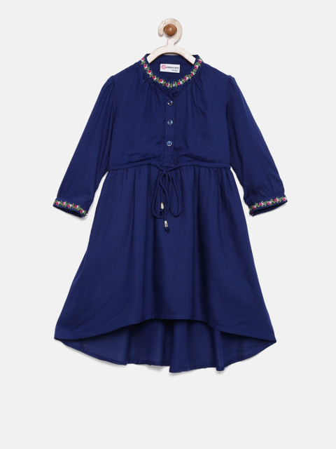 

Peppermint Girls Navy Blue Solid Fit & Flare Dress