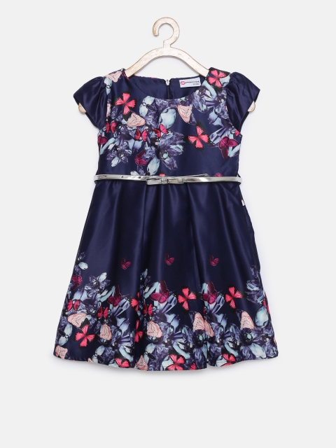 

Peppermint Girls Navy Blue Printed Fit & Flare Dress