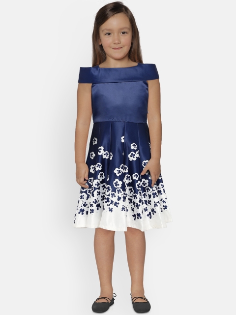 

Peppermint Girls Navy Blue Printed Fit and Flare Dress