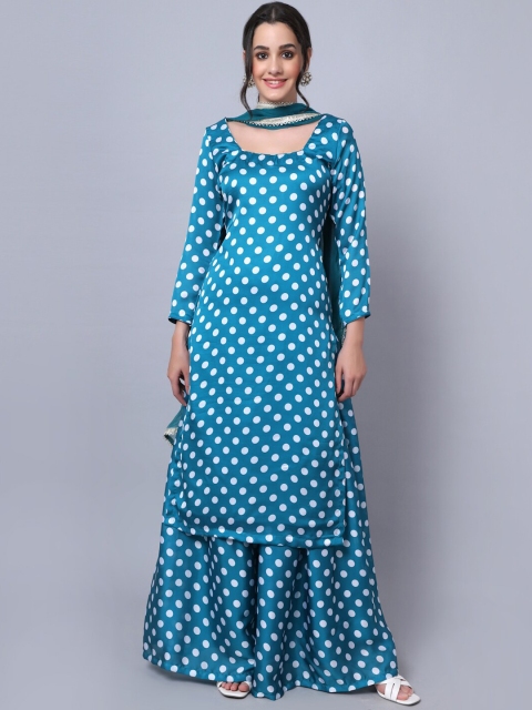 

anokherang Women Blue Printed Kurta with Palazzos & With Dupatta