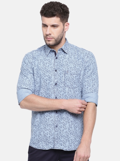 

Parx Men Blue Smart Slim Fit Printed Casual Shirt