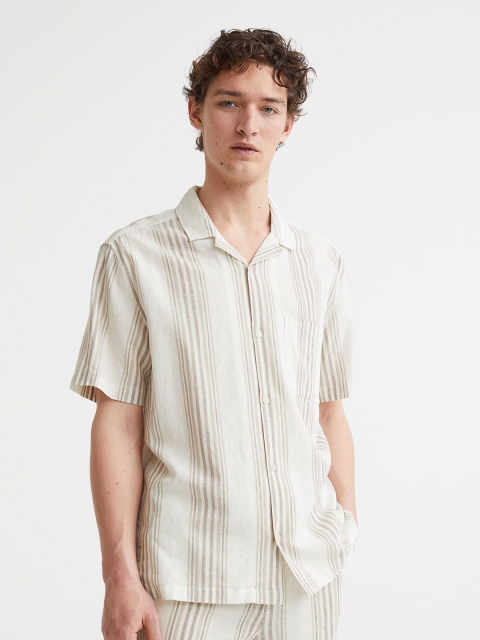 

H&M Beige Regular Fit Linen-Blend Shirt