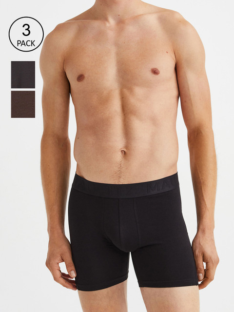 

H&M Men 3-Pack Mid Cotton Trunks 1070252012, Black