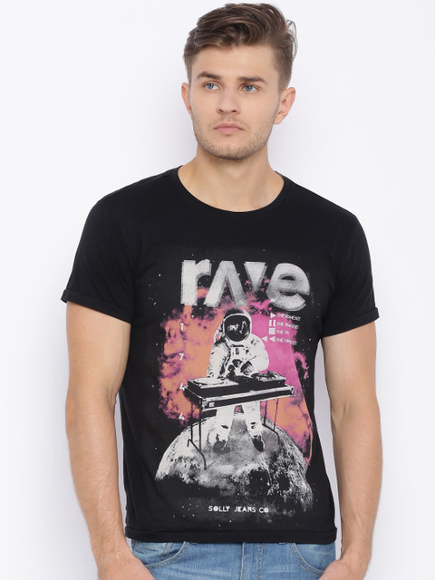 

Solly Jeans Co. by Allen Solly Men Black Printed Round Neck T-shirt