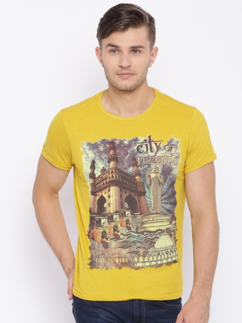 

Solly Jeans Co. by Allen Solly Men Yellow Printed Round Neck T-shirt