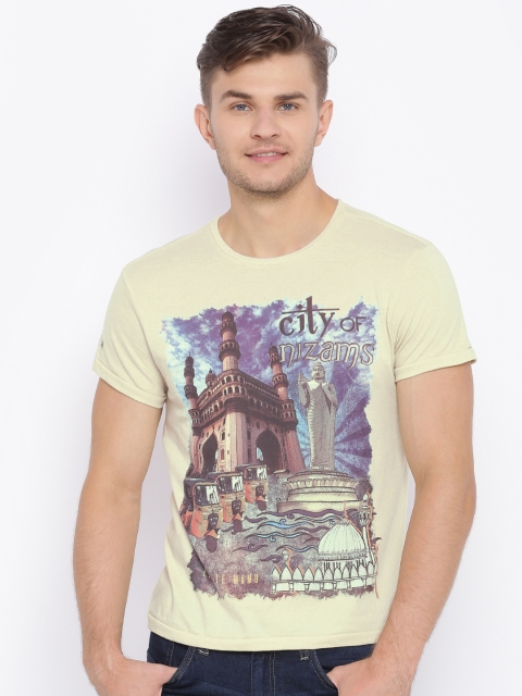 

Solly Jeans Co. by Allen Solly Men Beige Printed Round Neck T-shirt