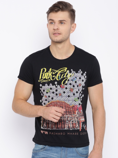 

Solly Jeans Co. by Allen Solly Men Black Printed Round Neck T-shirt