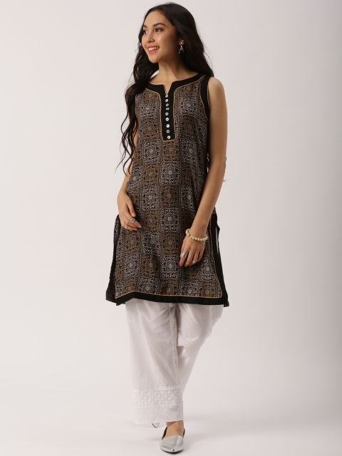 

IMARA Women Black Printed Straight Kurta