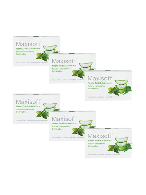 

Maxisoft Set Of 6 Neem Tulsi Aloe vera Natural Handcrafted Bathing Bar 75 g Each, Na