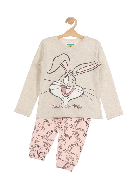 

Lil Lollipop Girls Bugs Bunny Printed T-shirt with Pyjamas, Cream