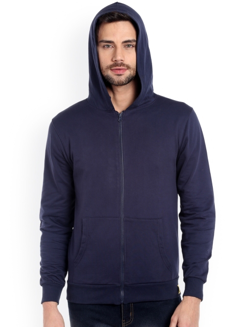 

Campus Sutra Men Navy Blue Solid Hooded Sweatshirt