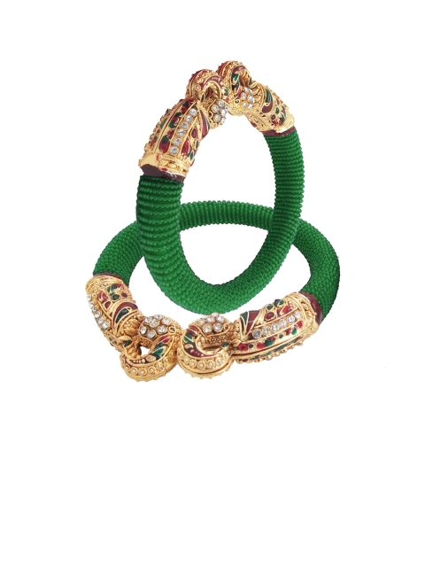 

FEMMIBELLA Set Of 2 Gold-Plated CZ Studded Meenakari Peacock Bangle