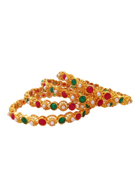 

FEMMIBELLA Set Of 4 Gold-Plated Stone Studded Bangle