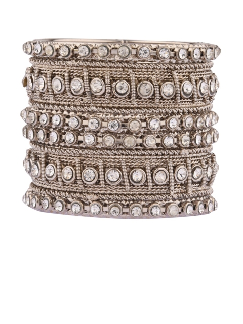 

FEMMIBELLA Set Of 6 Silver-Plated CZ Stone Studded Bangles