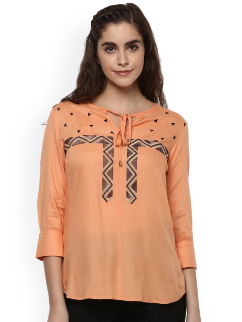 

The Vanca Women Peach-Coloured Top with Embroidered Detail